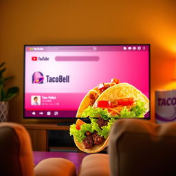 A vibrant and colorful scene of a living room with a modern TV displaying the YouTube homepage