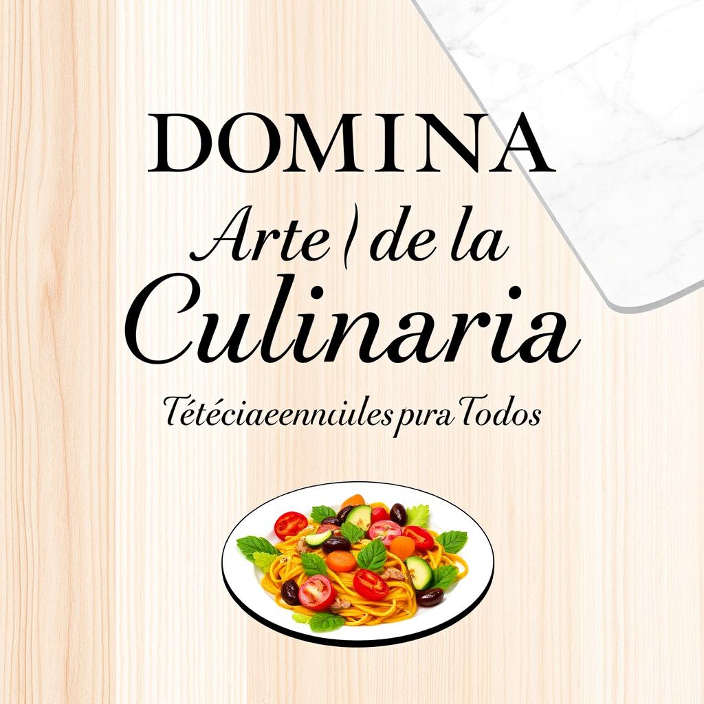 An elegant eBook cover featuring the title "Domina el Arte de la Culinaria: Técnicas Esenciales para Todos" crafted in sophisticated typography