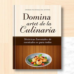 An elegant eBook cover featuring the title "Domina el Arte de la Culinaria: Técnicas Esenciales para Todos" crafted in sophisticated typography