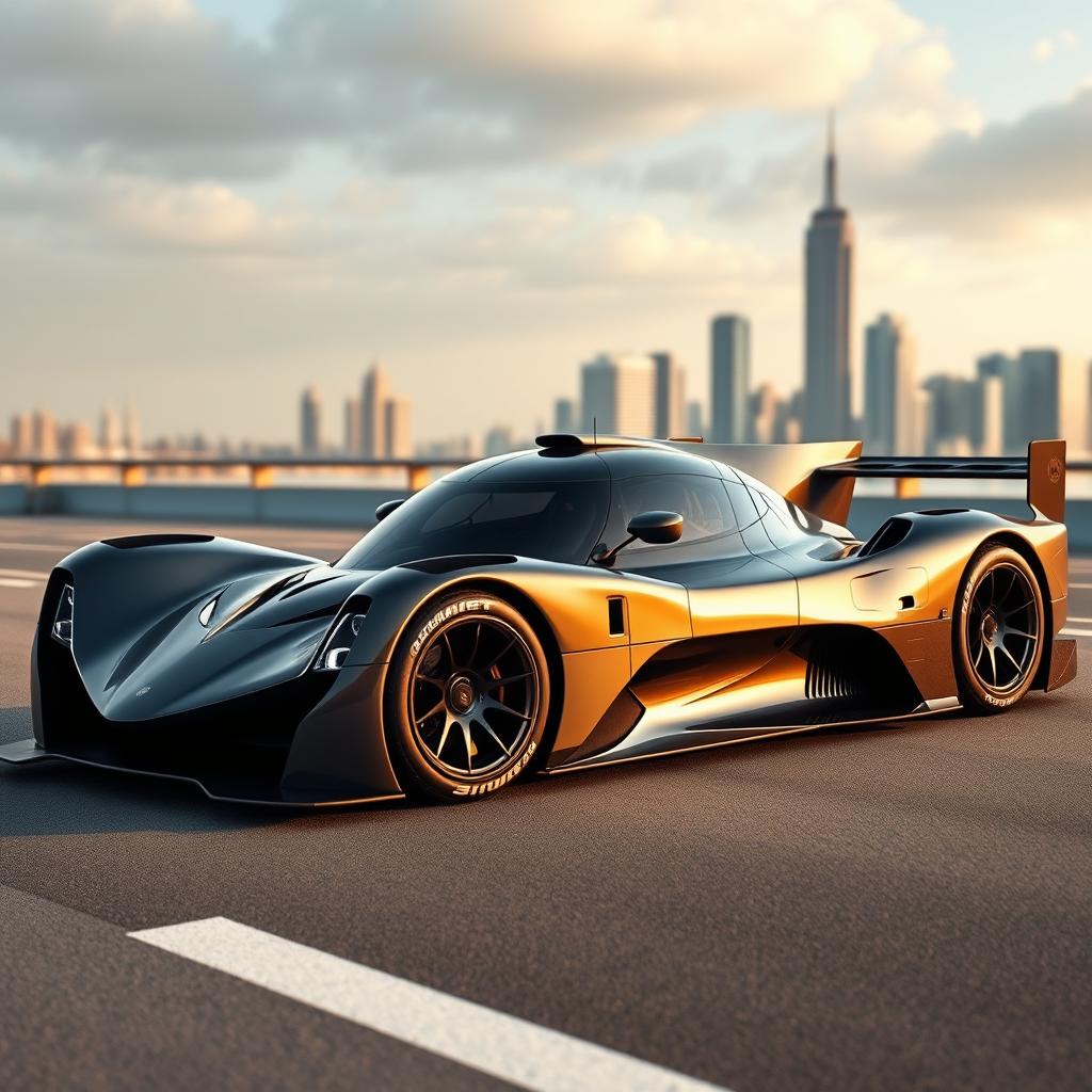 A 2-seater LMP-style road hypercar with sleek, aerodynamic lines and a futuristic design