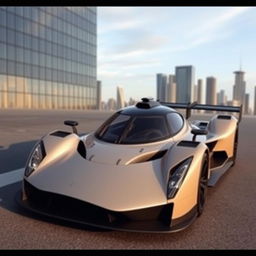 A 2-seater LMP-style road hypercar with sleek, aerodynamic lines and a futuristic design