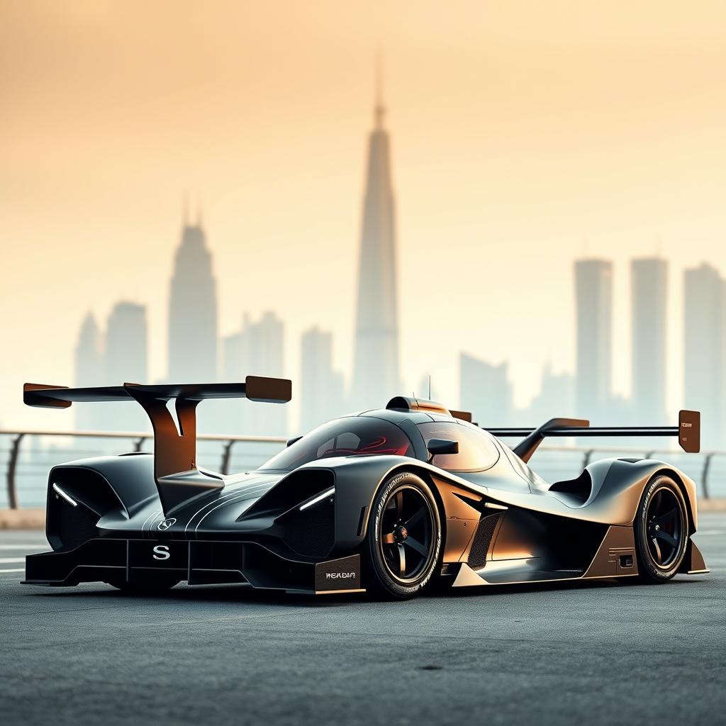 A 2-seater LMP-style road hypercar with sleek, aerodynamic lines and a futuristic design