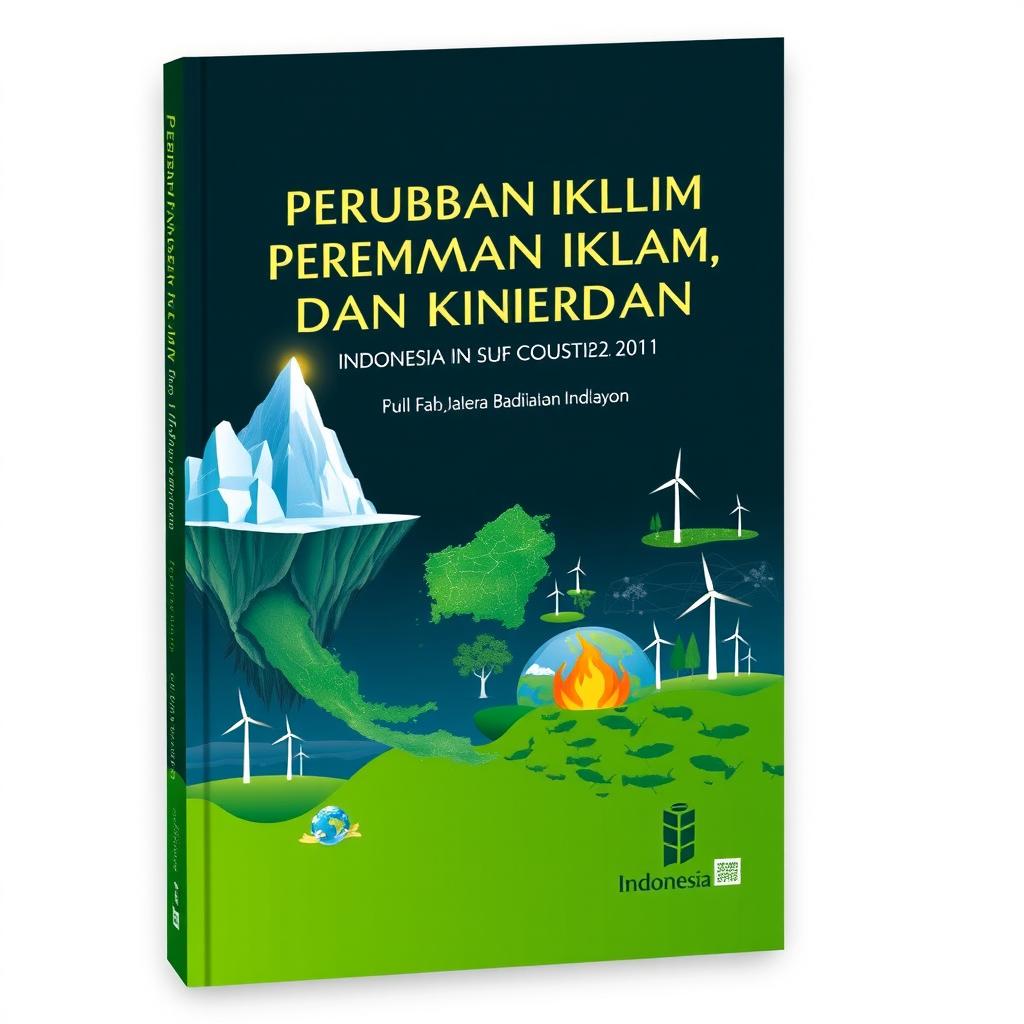 A book cover for "PERUBAHAN IKLIM DAN KINERJA EKSPOR HIJAU INDONESIA