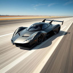 A 2-seater LMP-style road hypercar inspired by the F-117 stealth aircraft, featuring angular design elements and a stealthy matte black finish