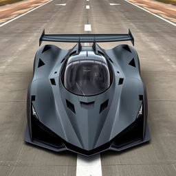 A 2-seater LMP-style road hypercar inspired by the F-117 stealth aircraft, featuring angular design elements and a stealthy matte black finish