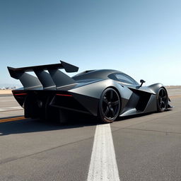 A 2-seater LMP-style road hypercar inspired by the F-117 stealth aircraft, featuring angular design elements and a stealthy matte black finish