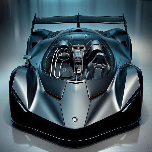 A 2-seater LMP-style hypercar inspired by the F-117 aircraft, showcasing both interior and exterior features