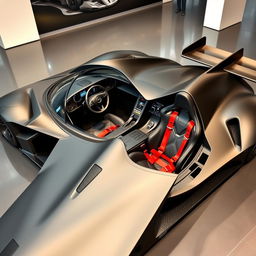 A 2-seater LMP-style hypercar inspired by the F-117 aircraft, showcasing both interior and exterior features