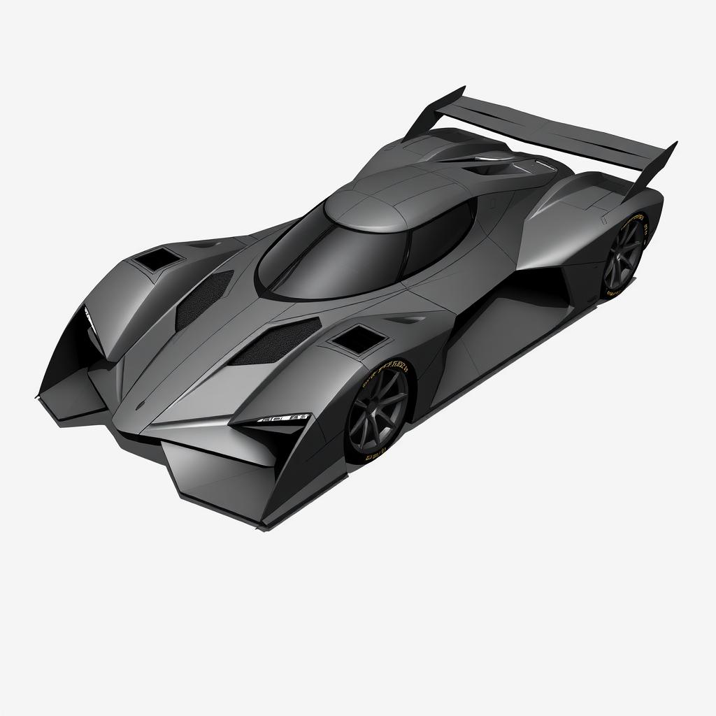 A vector design of a 2-seater LMP-style road hypercar inspired by the F-117 stealth aircraft