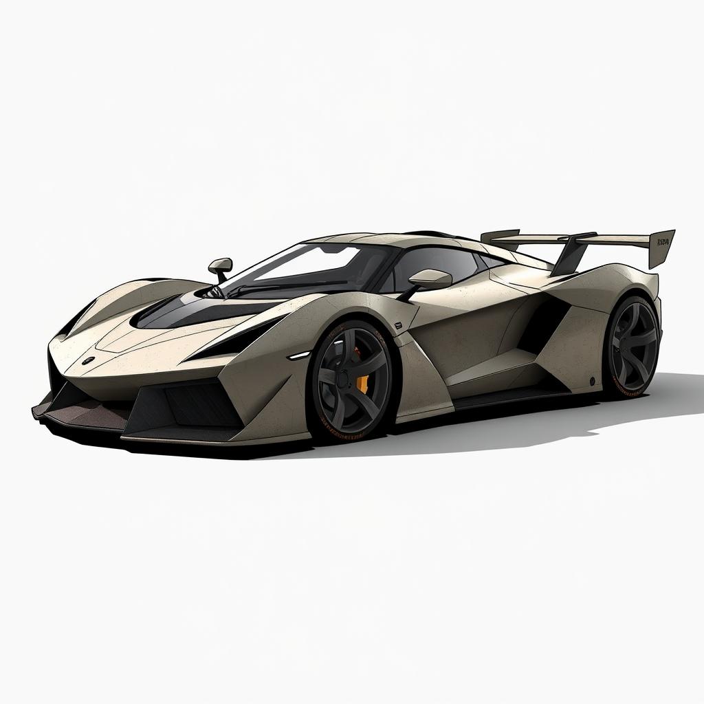 A vector design of a 2-seater hypercar with a wedge-shaped and brutalist aesthetic