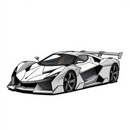 A vector design of a 2-seater hypercar with a wedge-shaped and brutalist aesthetic