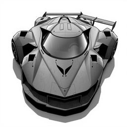 A vector design of a 2-seater hypercar with a wedge-shaped and brutalist aesthetic