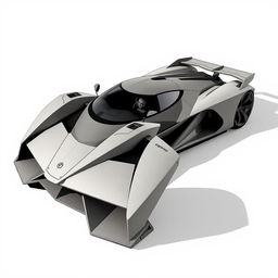 A vector design of a 2-seater hypercar with a wedge-shaped and brutalist aesthetic