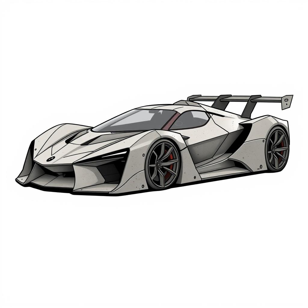 A vector design of a 2-seater hypercar with a wedge-shaped and brutalist aesthetic