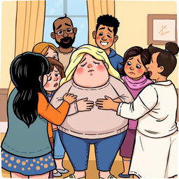 A cartoon illustration featuring a support group