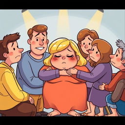 A cartoon illustration featuring a support group