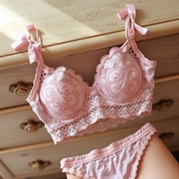 A delicate and elegant lingerie set featuring a lace bra and matching panties