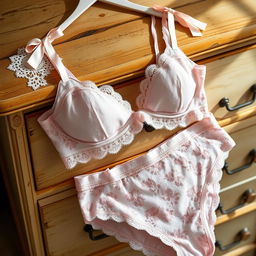 A delicate and elegant lingerie set featuring a lace bra and matching panties