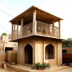 A small, double-story traditional Pakistani house with superb ventilation and notable architecture. The house emanates a unique charm, mingling traditional Pakistani aesthetics with modern functionality