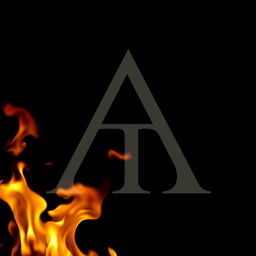 A bold, capital letter 'A' and 'T' on a black background with raging flames in the foreground, creating a dramatic and intense contrast