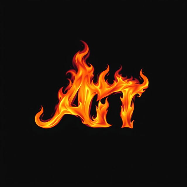 A flaming letter 'A' and 'T' merged together, prominently displayed on a black background