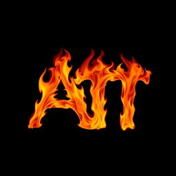 A flaming letter 'A' and 'T' merged together, prominently displayed on a black background