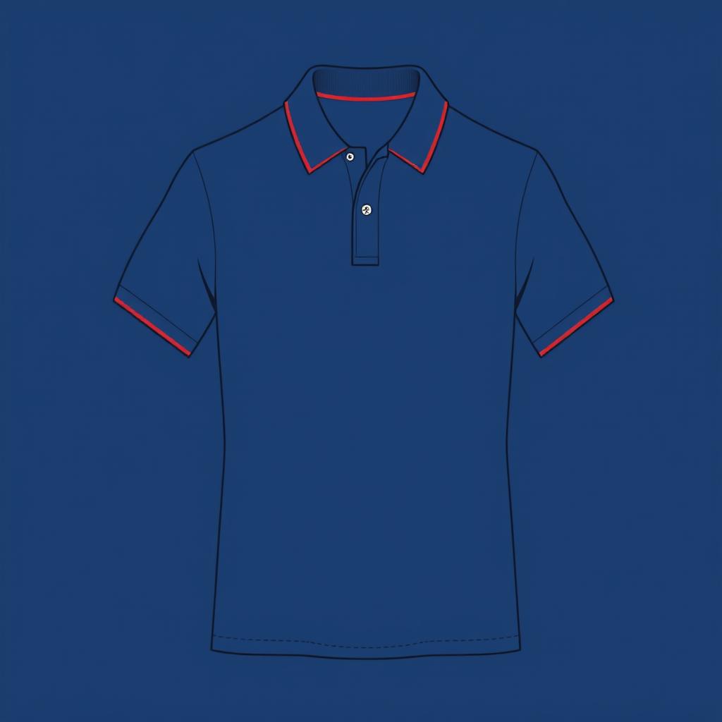 A simple yet elegant polo t-shirt design in a rich blue color, featuring a distinct red line accent