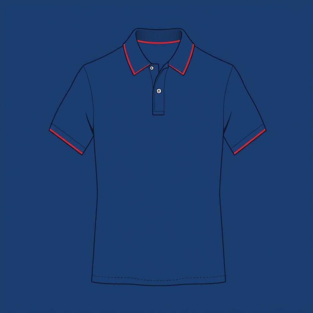 A simple yet elegant polo t-shirt design in a rich blue color, featuring a distinct red line accent