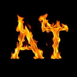 A and T letters in flames, positioned closely together, set against a black background