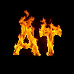 A and T letters in flames, positioned closely together, set against a black background