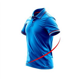 A dynamic and energetic polo t-shirt design in a vibrant blue color, accented by a striking red line