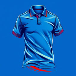 A dynamic and energetic polo t-shirt design in a vibrant blue color, accented by a striking red line