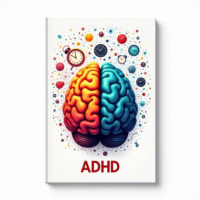 An eye-catching A4 book cover featuring a brain in the center with well-separated and vibrant colors highlighting its intricate detail