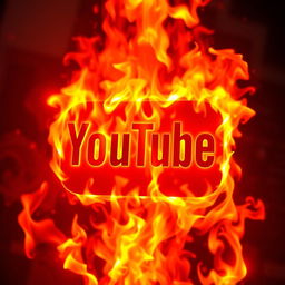 a flaming YouTube logo engulfed in bright, vibrant flames, with a dynamic and intense feel, fire reflecting on and around the logo, creating a dramatic and eye-catching effect