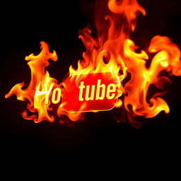 a flaming YouTube logo engulfed in bright, vibrant flames, with a dynamic and intense feel, fire reflecting on and around the logo, creating a dramatic and eye-catching effect