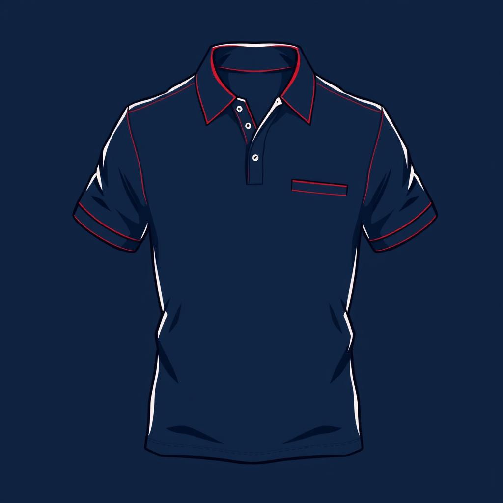 A rugged and energetic polo t-shirt design in a classic navy blue color, accented by a bold red line