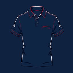 A rugged and energetic polo t-shirt design in a classic navy blue color, accented by a bold red line