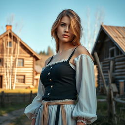 A sexy young woman in a rural Russian setting