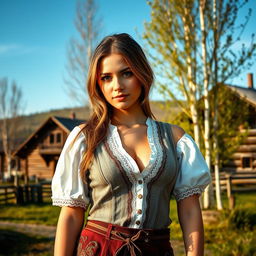 A sexy young woman in a rural Russian setting