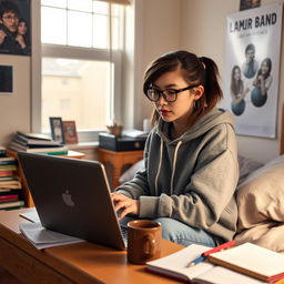 A college-aged female student at her laptop, capturing a moment of focused study