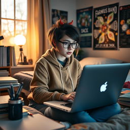 A college-aged female student at her laptop, capturing a moment of focused study