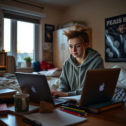 A college-aged female student at her laptop, capturing a moment of focused study