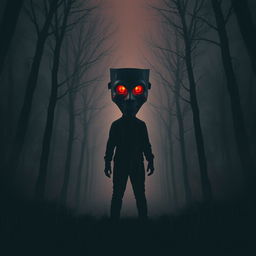 A poster for a scary movie featuring a creepy maniac standing in a dark, foggy forest