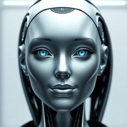 A sleek and futuristic humanoid AI model with an elegant and sophisticated face, characterized by smooth contours and a serene expression