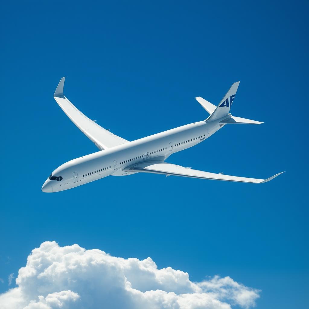 An Airbus A350-900 airplane soaring gracefully through a clear blue sky