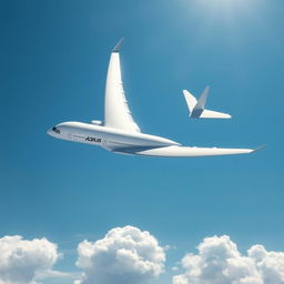 An Airbus A350-900 airplane soaring gracefully through a clear blue sky