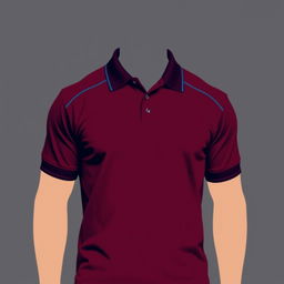 A robust and energetic polo t-shirt in a deep maroon color, accented with a striking navy blue line