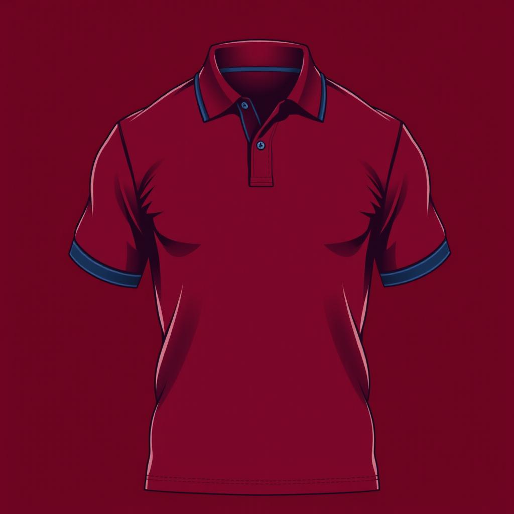 A robust and energetic polo t-shirt in a deep maroon color, accented with a striking navy blue line