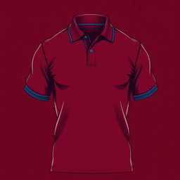 A robust and energetic polo t-shirt in a deep maroon color, accented with a striking navy blue line