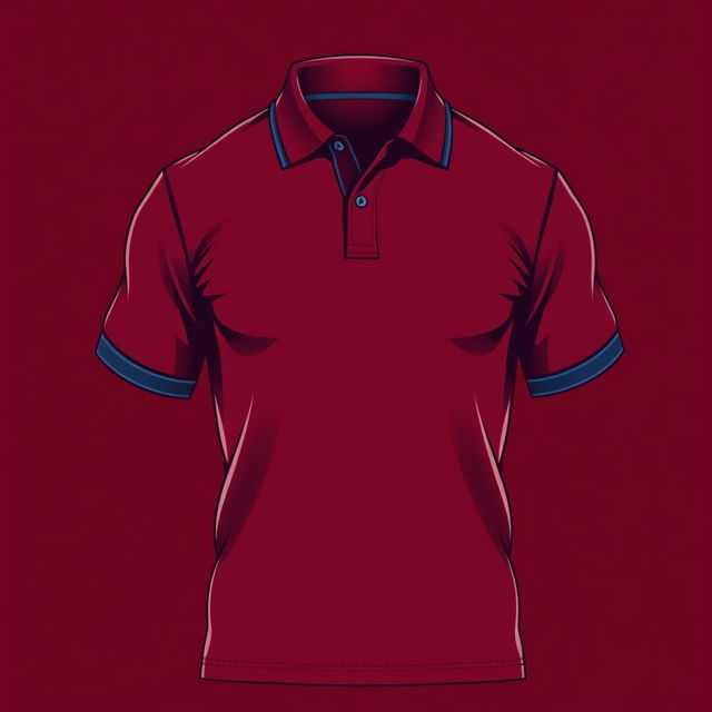 A robust and energetic polo t-shirt in a deep maroon color, accented with a striking navy blue line